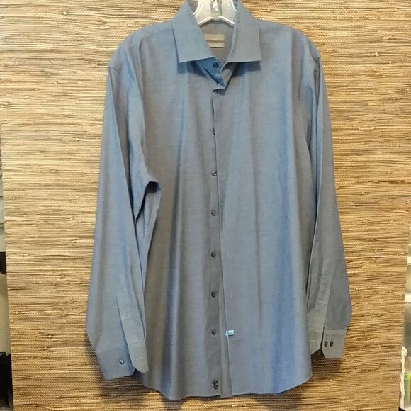 C2 by Calibrate Other - Calibrate Men's Trim Fit Grey Dress Shirt | 16.5 34/35
